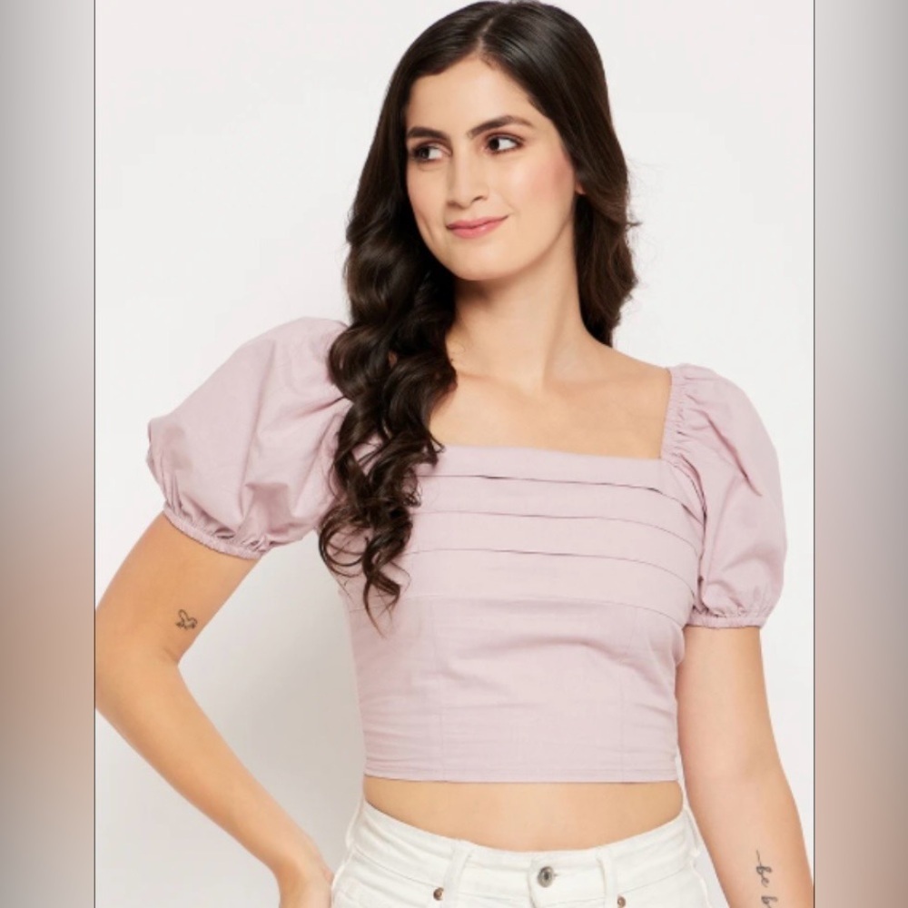 SimAndSam Burnished Lilac Poplin Pleat Bust Top
